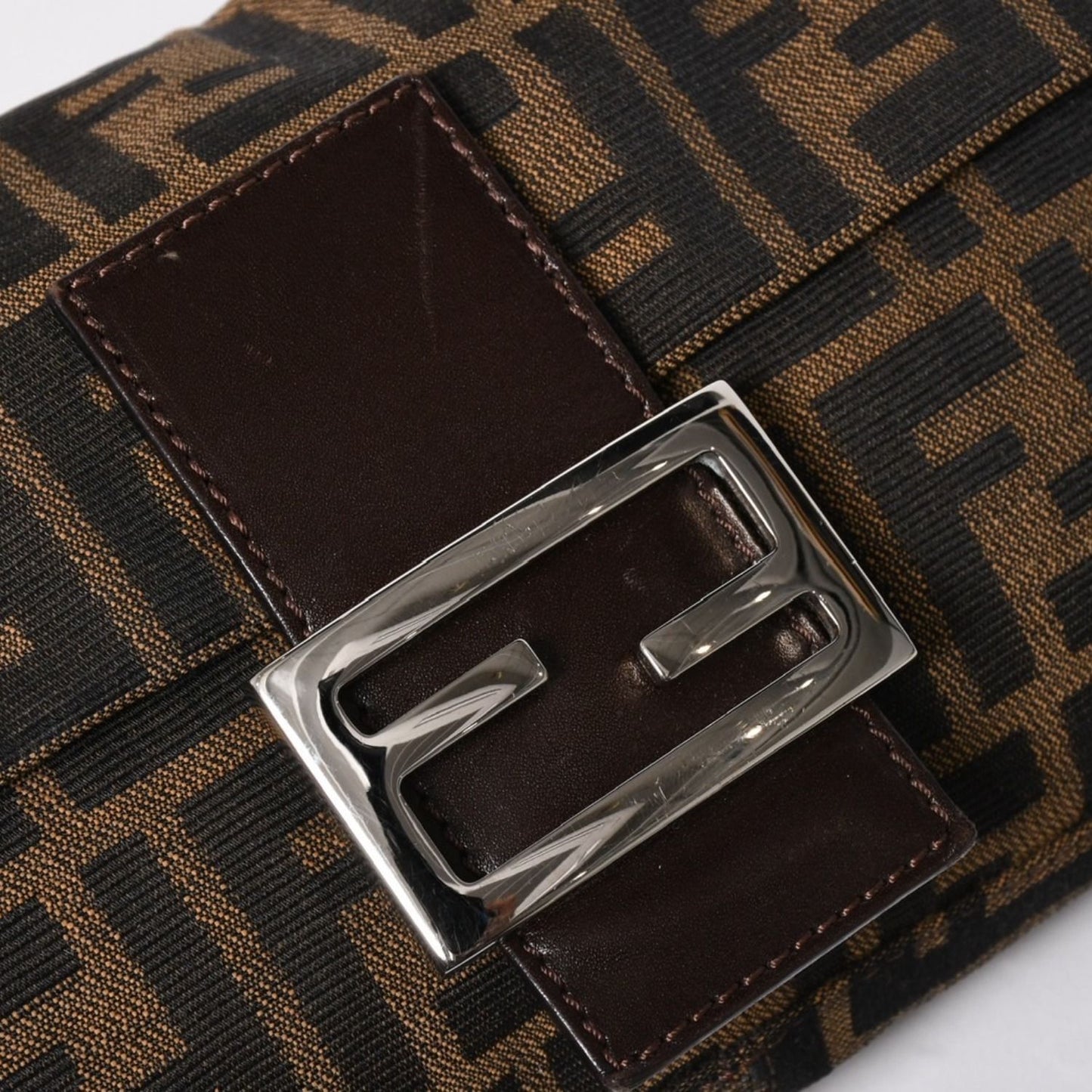 Fendi Mamma Baguette Bag Canvas Leather Brown Zucca Pattern Silver — view 6