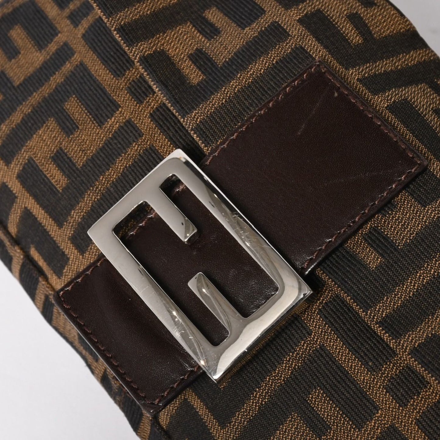 Fendi Mamma Baguette Bag Canvas Leather Brown Zucca Pattern Silver — view 7