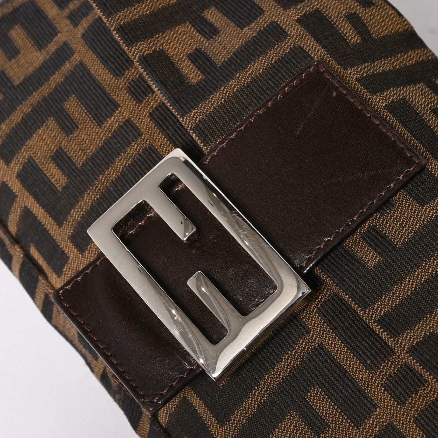 Fendi Mamma Baguette Bag Canvas Leather Brown Zucca Pattern Silver — view 7