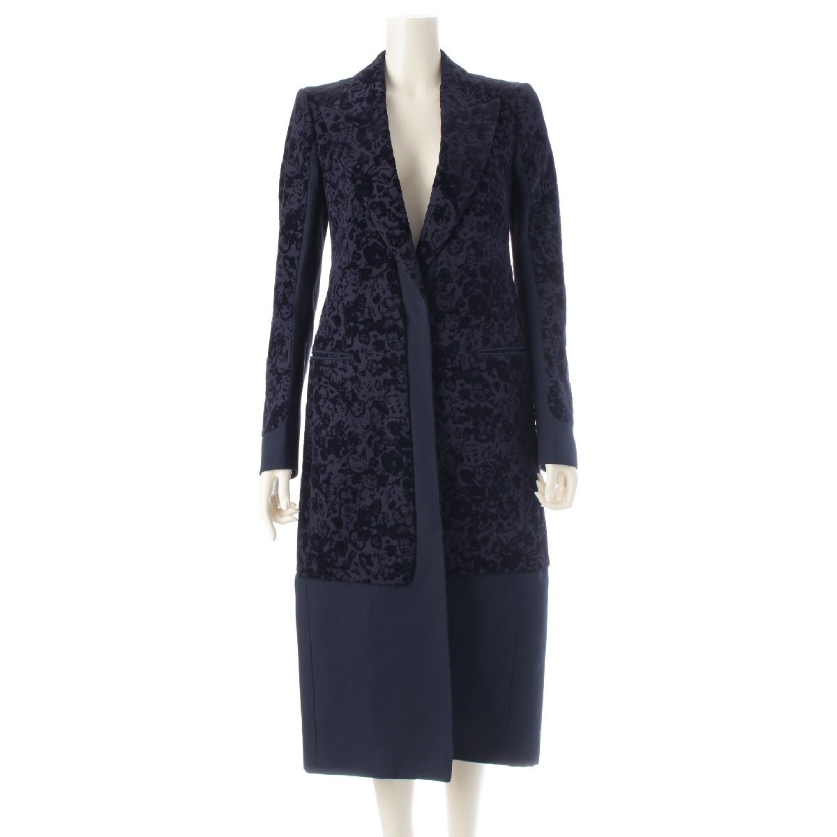 Celine Phoebe Philo Era Silk Blend Velour Flower Coat Navy 36