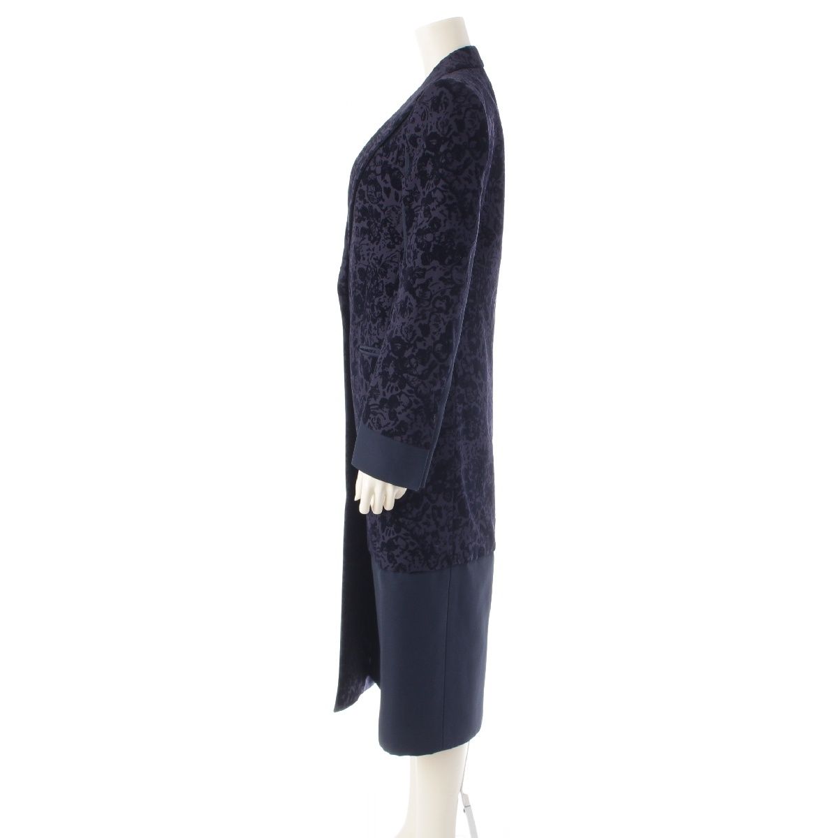 Celine Phoebe Philo Era Silk Blend Velour Flower Coat Navy 36 — view 3