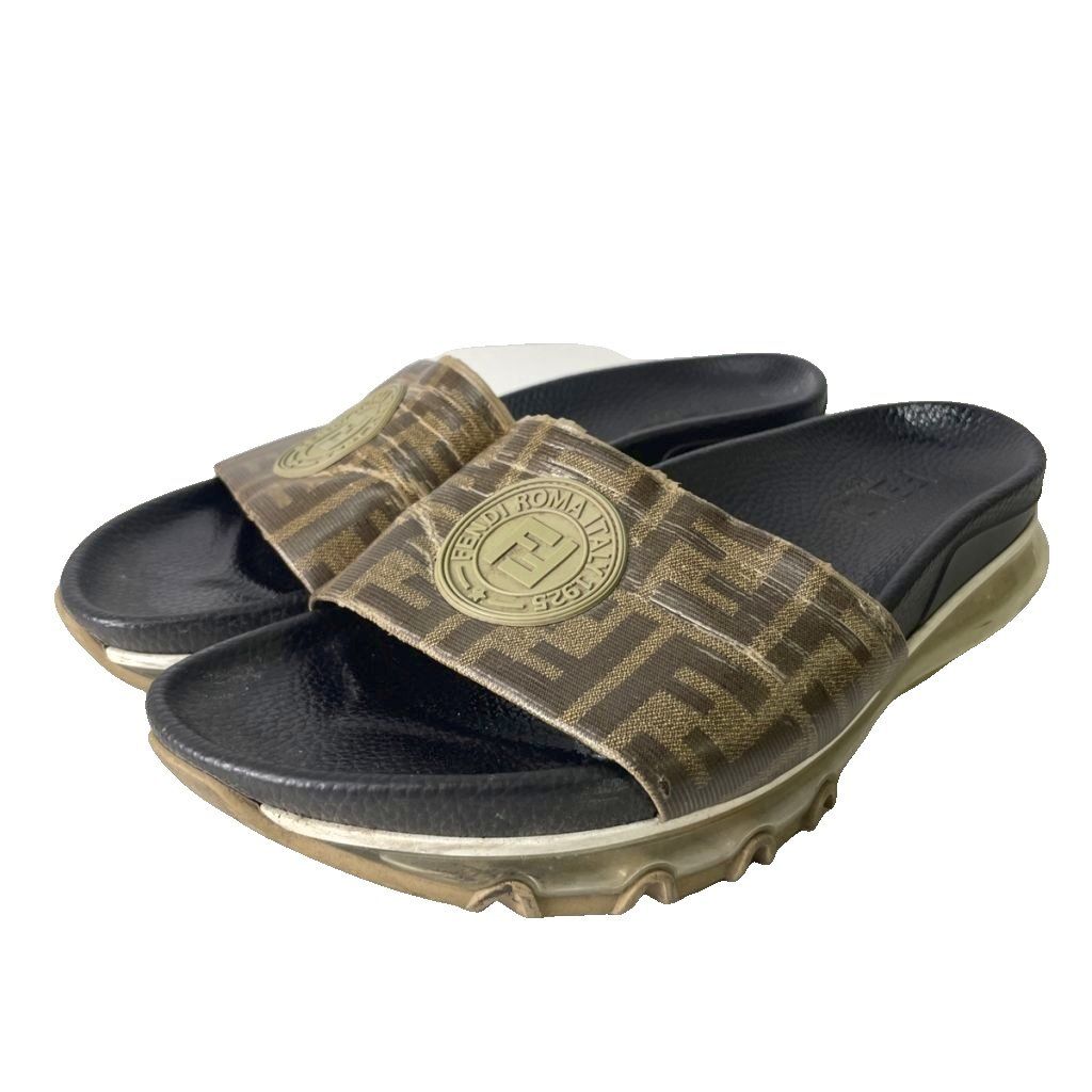 Fendi Slide Sandals Lava Logo Zucca Pattern Brown 8