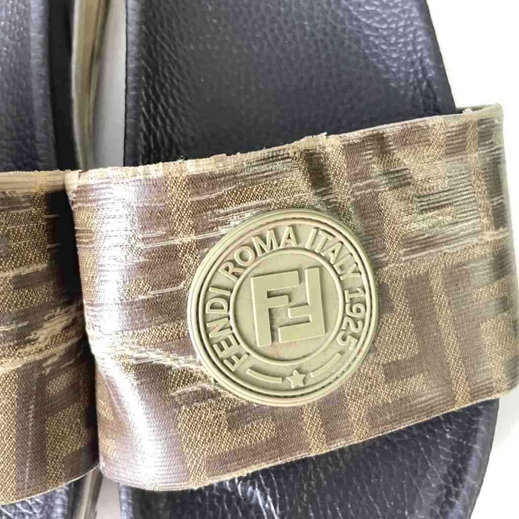 Fendi Slide Sandals Lava Logo Zucca Pattern Brown 8 — view 7