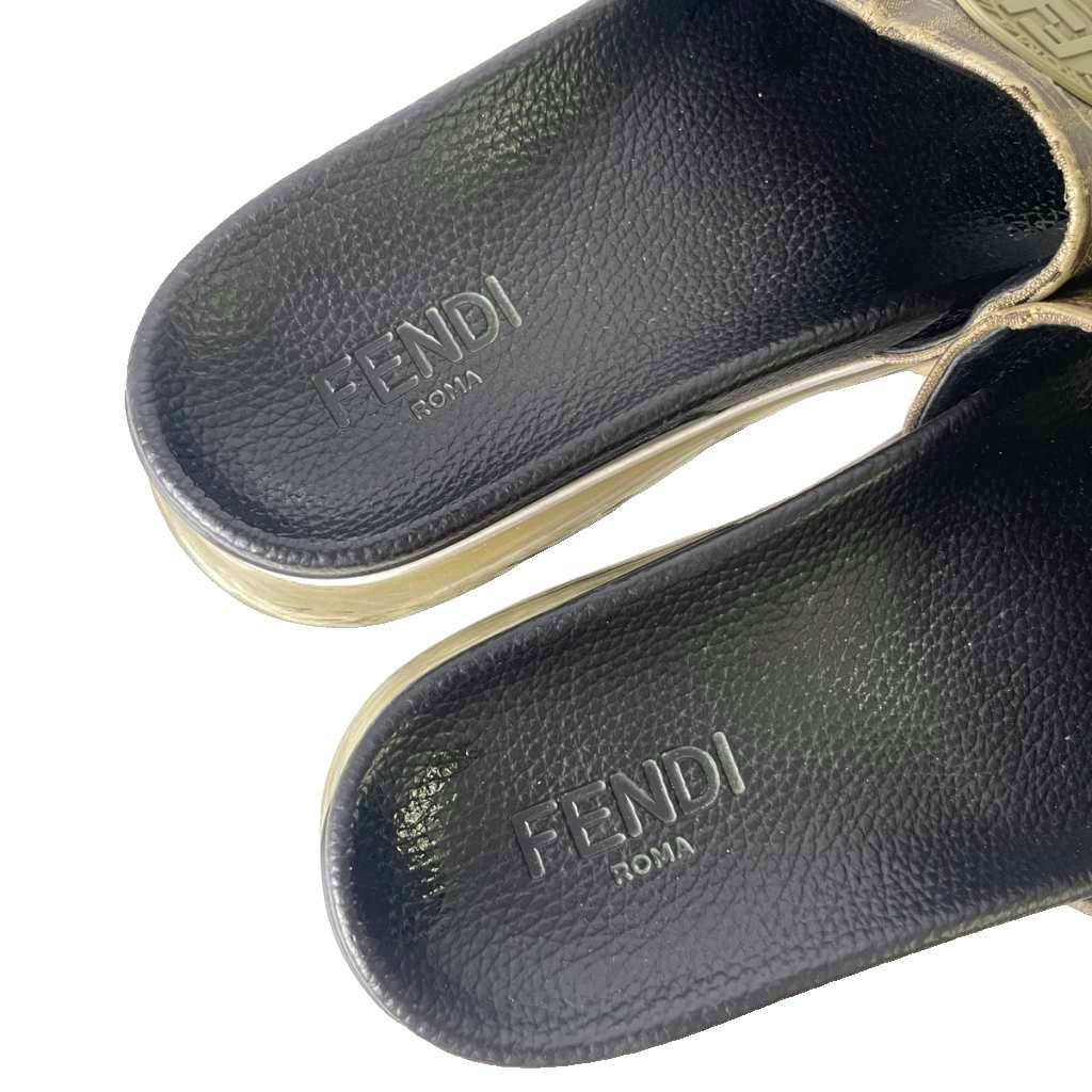 Fendi Slide Sandals Lava Logo Zucca Pattern Brown 8 — view 6