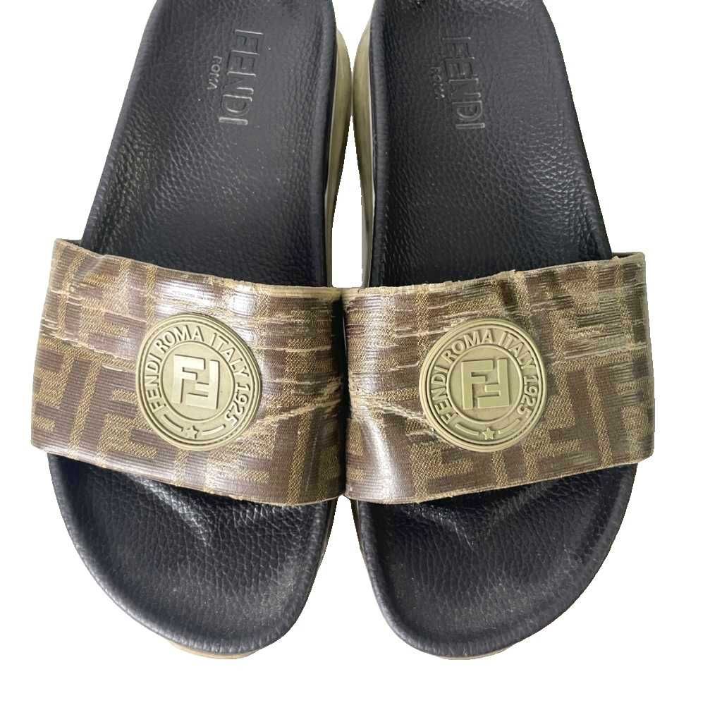 Fendi Slide Sandals Lava Logo Zucca Pattern Brown 8 — view 5