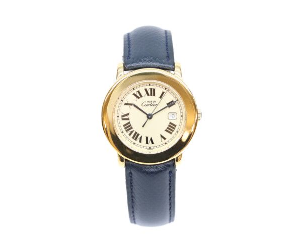 Cartier 925 Must Ronde LM Vermeil Date Ivory Roman Dial Leather Quartz — view 2