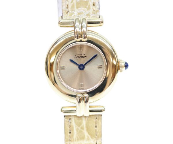 Cartier 925 Must Colisee Vermeil SM Gold Dial Quartz Leather
