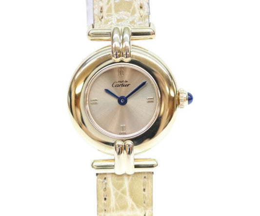 Cartier 925 Must Colisee Vermeil SM Gold Dial Quartz Leather