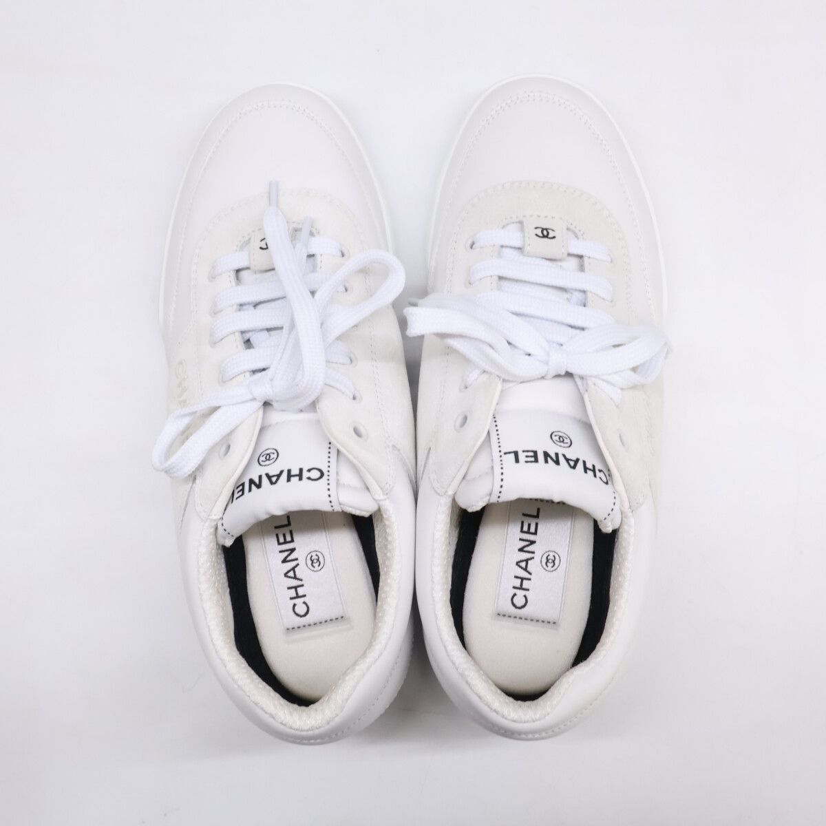 Chanel CC Logo Leather Suede Sneakers — view 5