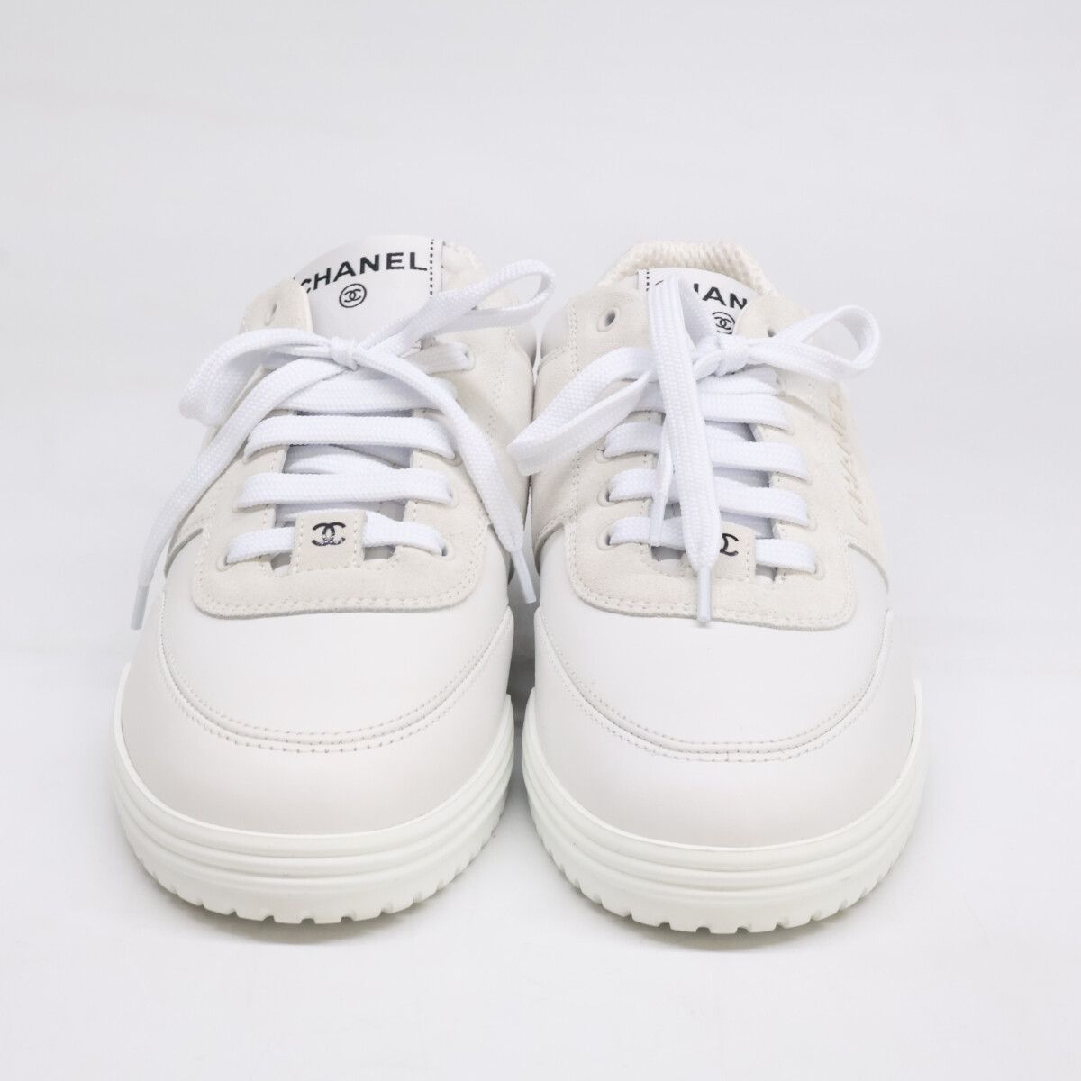 Chanel CC Logo Leather Suede Sneakers — view 2