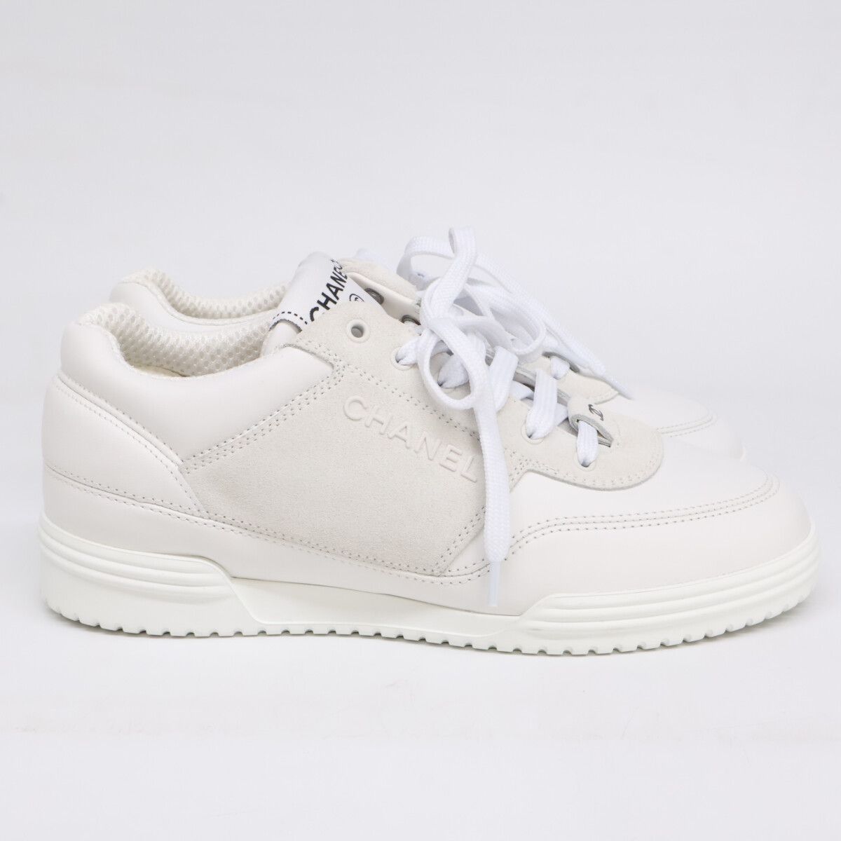 Chanel CC Logo Leather Suede Sneakers — view 4