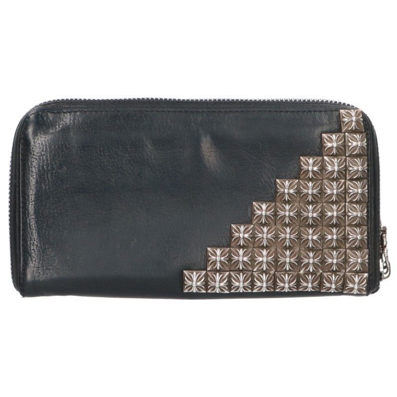 Chrome Hearts Rec Zip Zero Pyramid Stud Corner Round Zip Leather Wallet