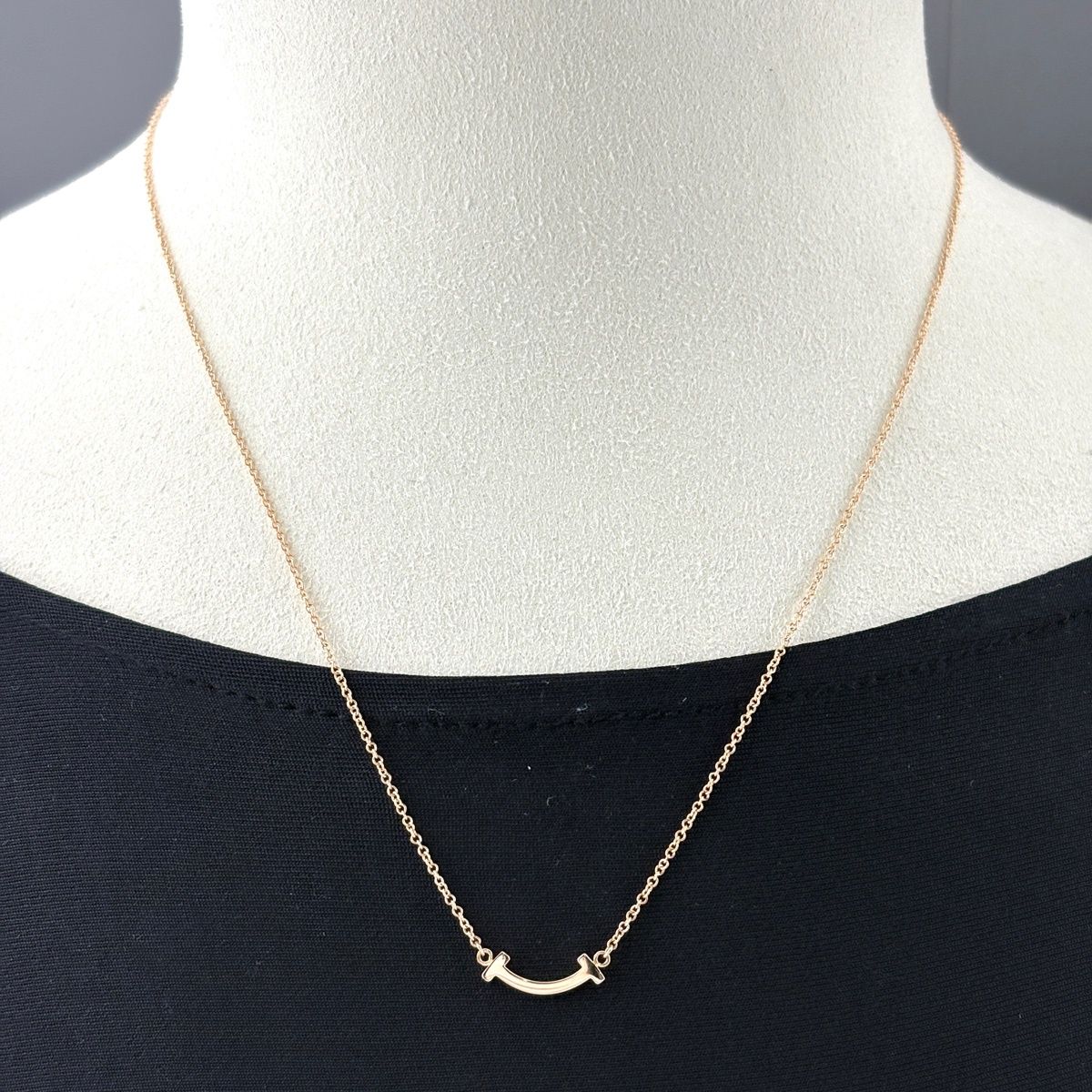 Tiffany & Co T Smile Mini Necklace Pink Gold Pendant — view 4