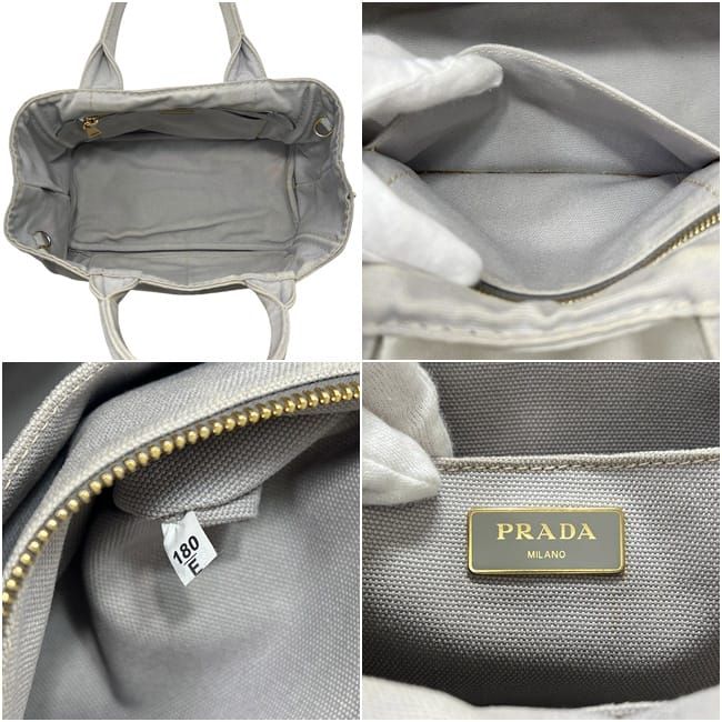 Prada Tote Bag 2-Way Canapa 180 Canvas Gray — view 3