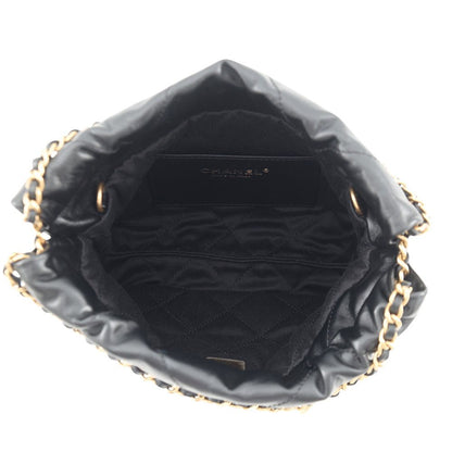 Chanel Handbag 22 Mini CC Logo Shiny Calf Leather 2-Way Shoulder Black — view 6