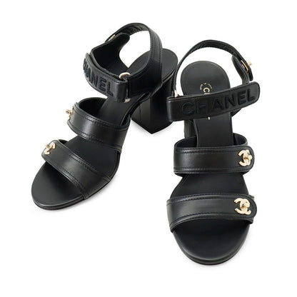 Chanel Sandals CC Logo Turnlock c Shoes Black 38