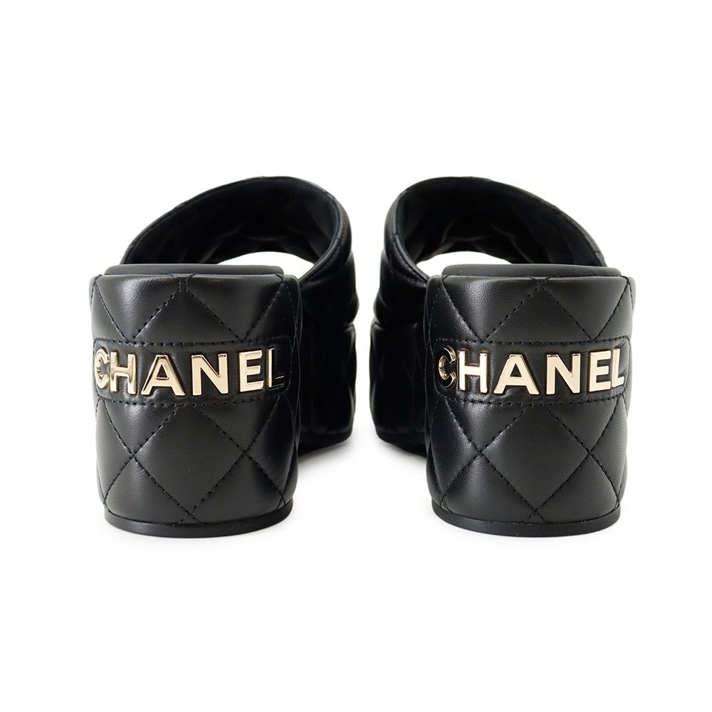 Chanel Sandals CC Logo Quilted Wedge Sole Lambskin c Shoes Black 38 — view 3