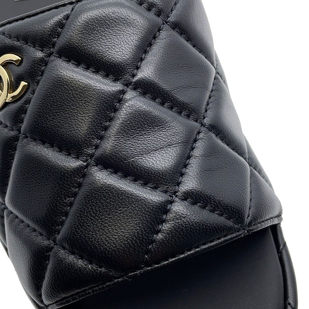 Chanel Sandals CC Logo Quilted Wedge Sole Lambskin c Shoes Black 38 — view 6
