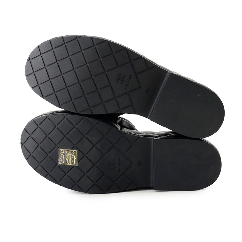Chanel Sandals CC Logo Quilted Wedge Sole Lambskin c Shoes Black 38 — view 4