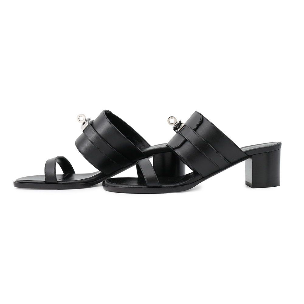 Hermes Sandals Ninon 50 Calf Leather Shoes Black 36 — view 2