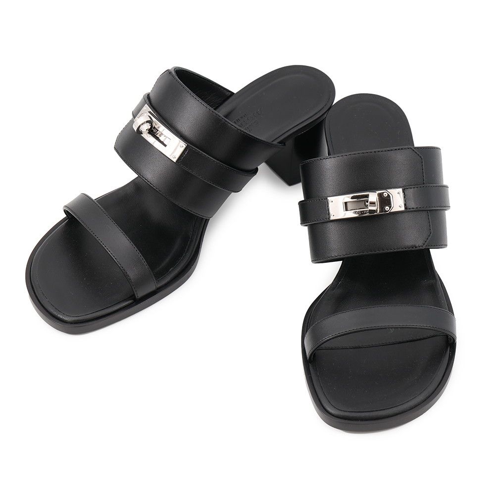 Hermes Sandals Ninon 50 Calf Leather Shoes Black 36