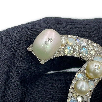 Chanel Brooch CC Logo Rhinestone Faux Pearl Metal 17k — view 6