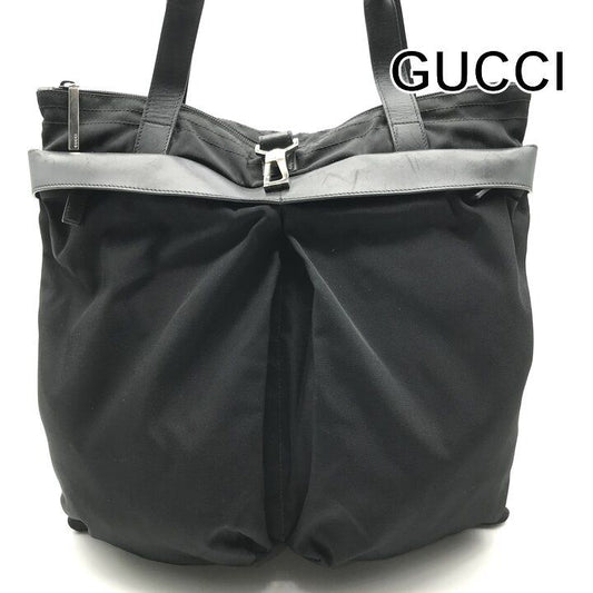 Gucci Military Helmet Tote Shoulder Bag Leather Canvas Black