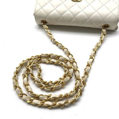 Chanel CC Logo Mini Quilted Lambskin Chain Shoulder Bag Turnlock White — view 7