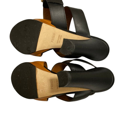 Fendi Leather Strap Platform Sandals Small Black Brown 34.5 — view 5