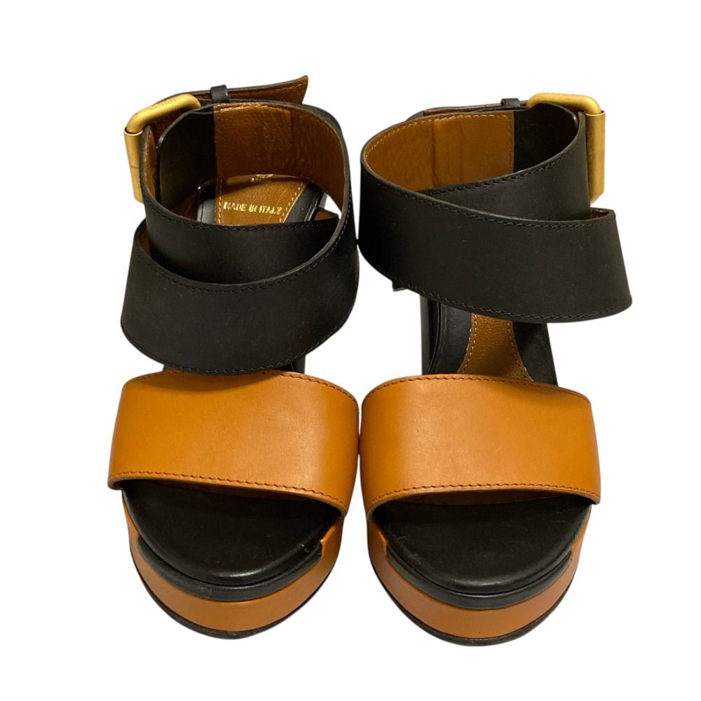Fendi Leather Strap Platform Sandals Small Black Brown 34.5 — view 2