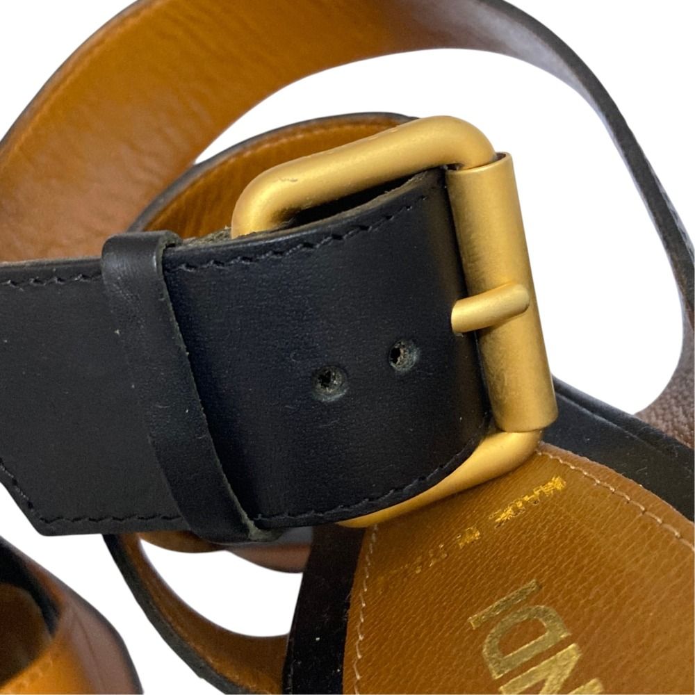 Fendi Leather Strap Platform Sandals Small Black Brown 34.5 — view 8