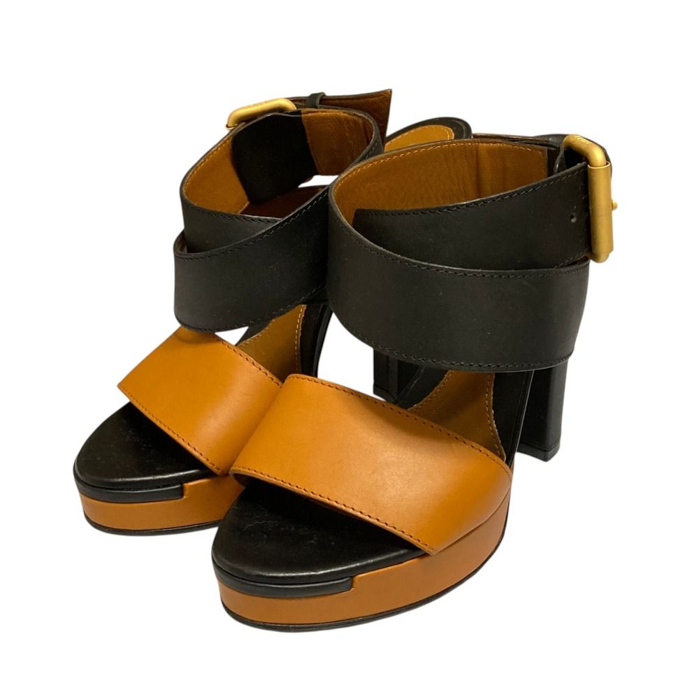 Fendi Leather Strap Platform Sandals Small Black Brown 34.5