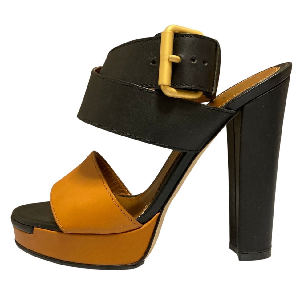 Fendi Leather Strap Platform Sandals Small Black Brown 34.5 — view 4