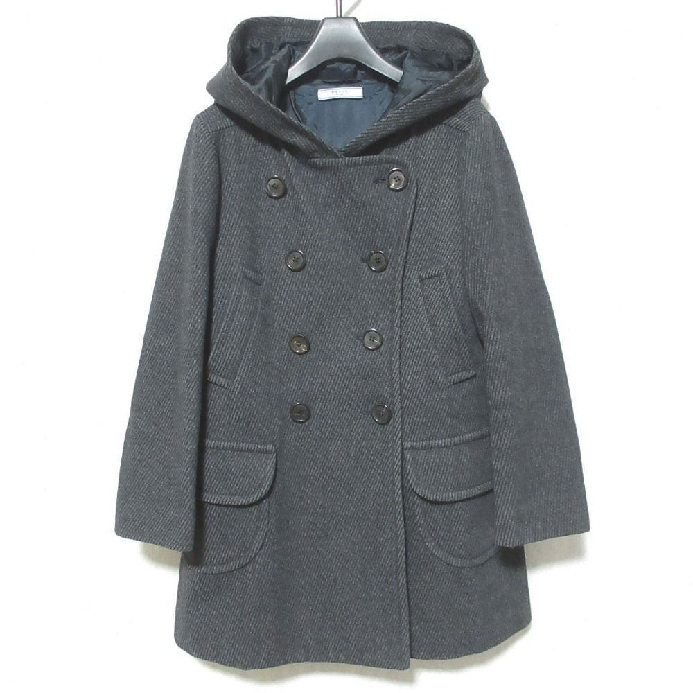 Prada Wool Calze Hooded Coat 38 Gray