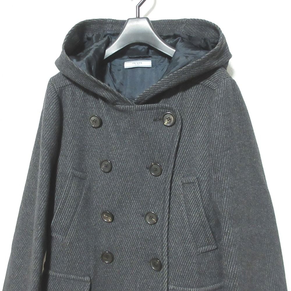 Prada Wool Calze Hooded Coat 38 Gray — view 3