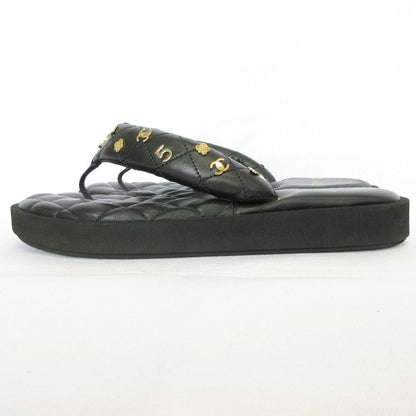 Chanel Quilted CC Logo Leather Thong Sandals c Black 38 — view 2
