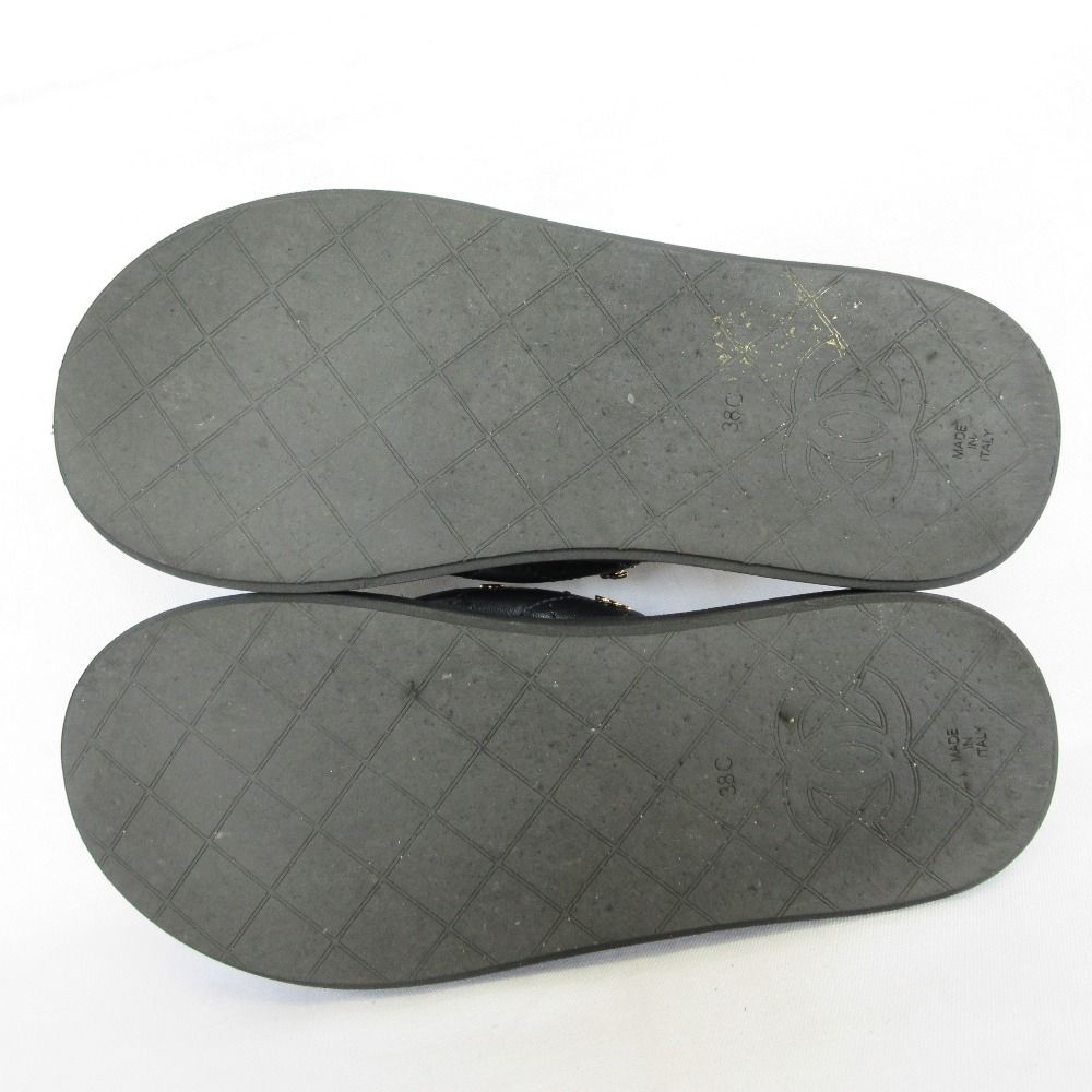 Chanel Quilted CC Logo Leather Thong Sandals c Black 38 — view 5