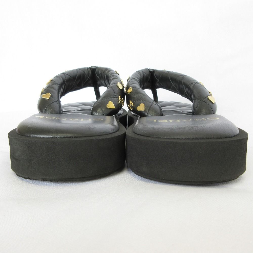 Chanel Quilted CC Logo Leather Thong Sandals c Black 38 — view 3