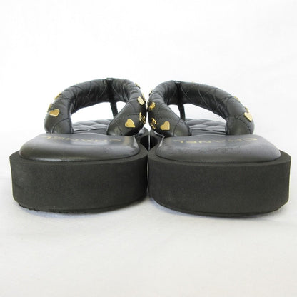 Chanel Quilted CC Logo Leather Thong Sandals c Black 38 — view 3