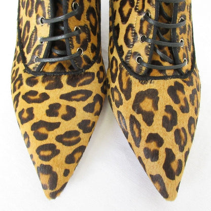 Miu Miu Leopard Pattern Calf Hair Leather Pointed Toe Lace Up Boots — view 4