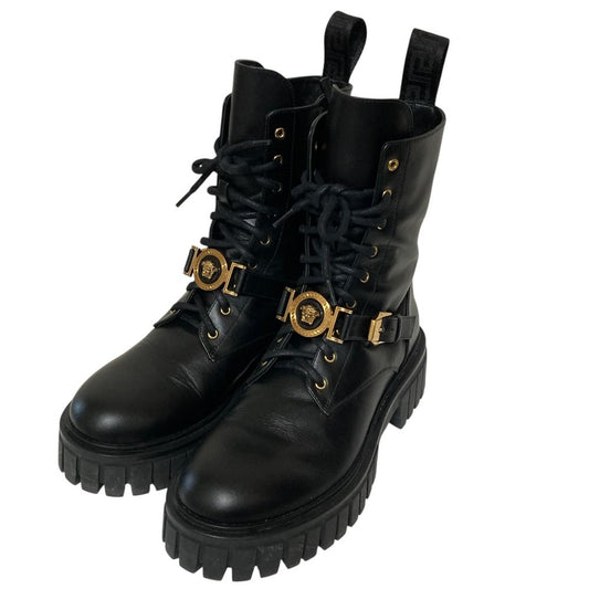 Versace Medusa Side Zip Lace Up Platform Short Boots Black 38
