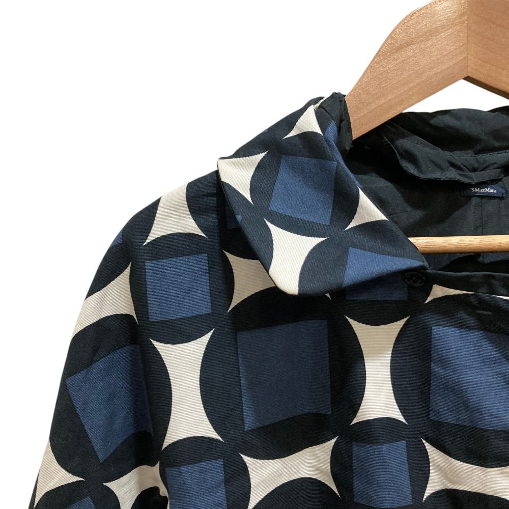 Max Mara S S Lining All Over Print Belted Reversible Coat Black Navy — view 6
