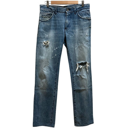 Dolce & Gabbana Distressed Plate Denim Pants Jeans 46 Indigo