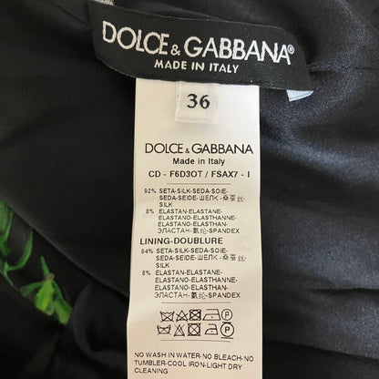 Dolce & Gabbana Rose Print Silk Cache Drape Dress 36 Black — view 4