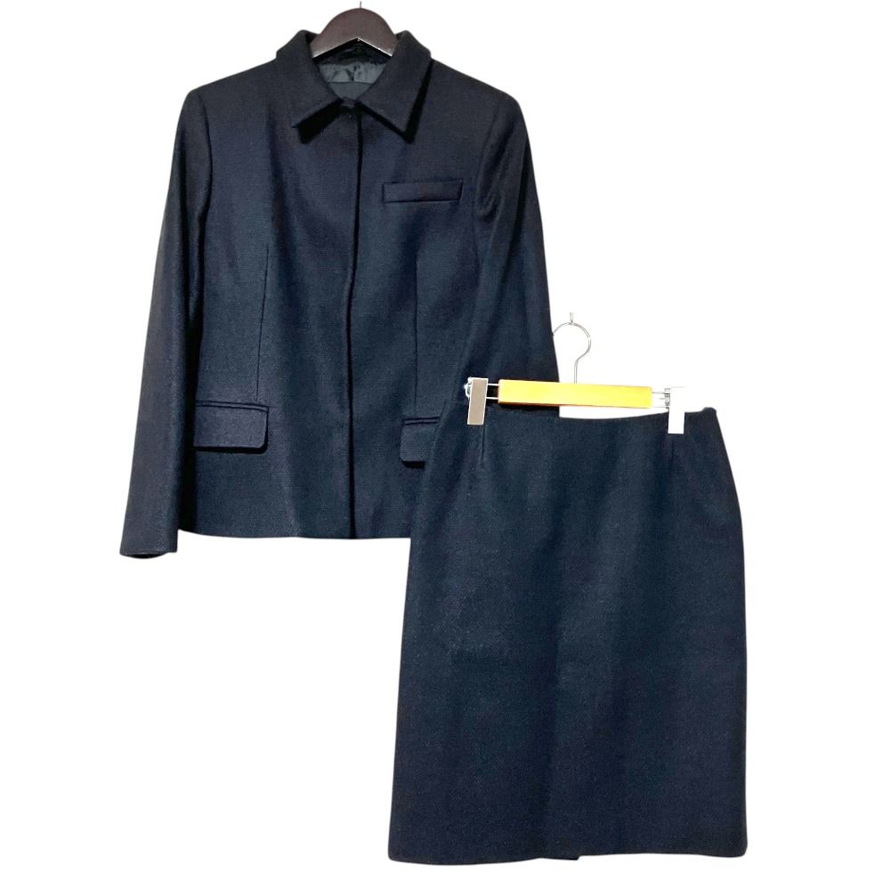 Prada Wool Jacket Knee Length Skirt Set 42 Black
