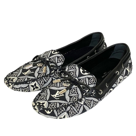 Louis Vuitton Gloria Line Jacquard Driving Shoes Loafers Black 36.5
