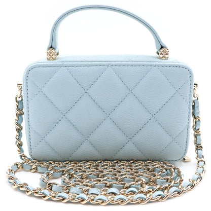 Chanel Quilted Vanity Chain Shoulder Bag Gold Caviar Leather Light Blue — view 2