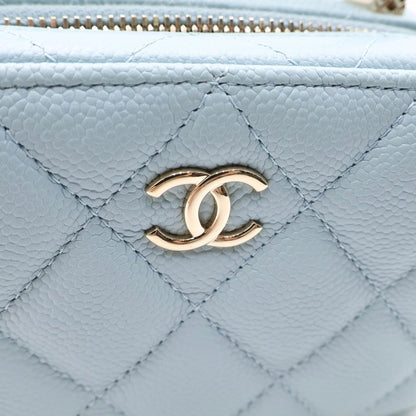 Chanel Quilted Vanity Chain Shoulder Bag Gold Caviar Leather Light Blue — view 7