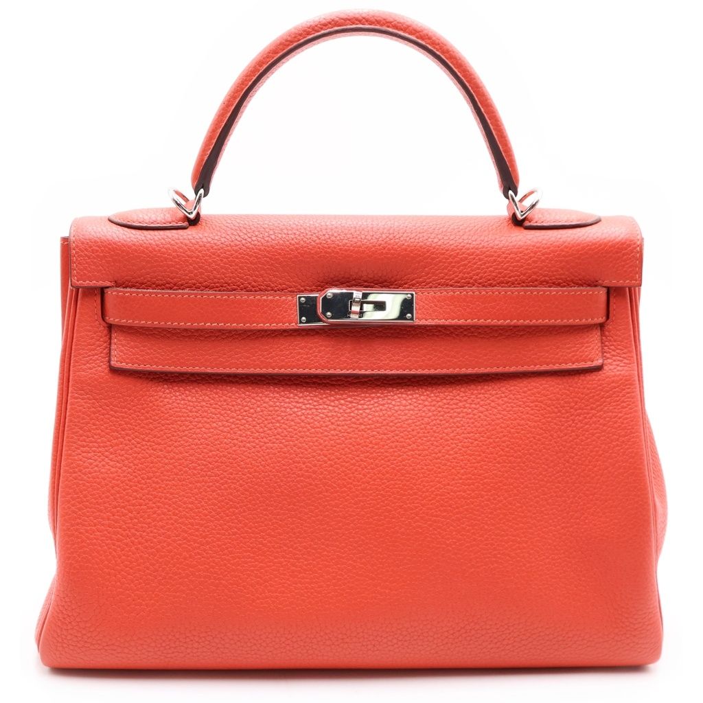 Hermes Kelly 32 2-Way Shoulder Bag Back Retourne Silver Taurillon Clemence Rose