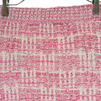 Chanel Tweed Fringe Skirt CC Logo Button Pink White — view 4